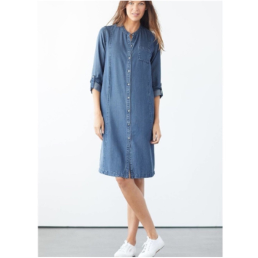 Nwt J.Jill Chambray Denim Camdenwash 100% Lyocell Soft Breathable Shirt Dress